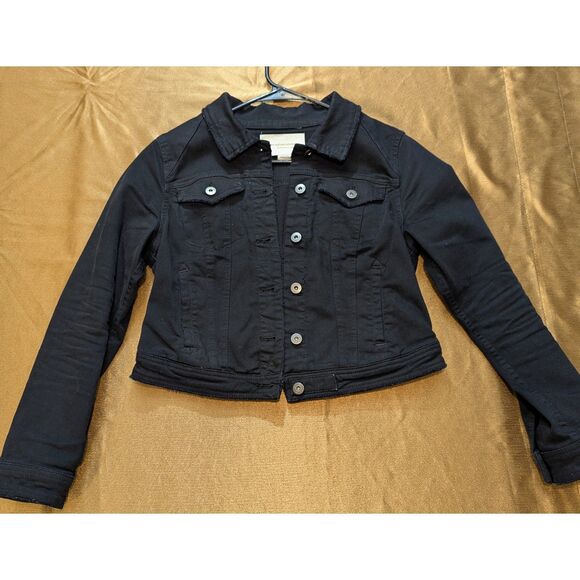 Pilcro and the Letterpress Black Denim Jacket MP Petite Cropped Stretch - Picture 1 of 6